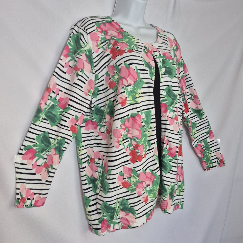 Merona Pink & Green Floral Stripe Cardigan - Picture 5 of 8